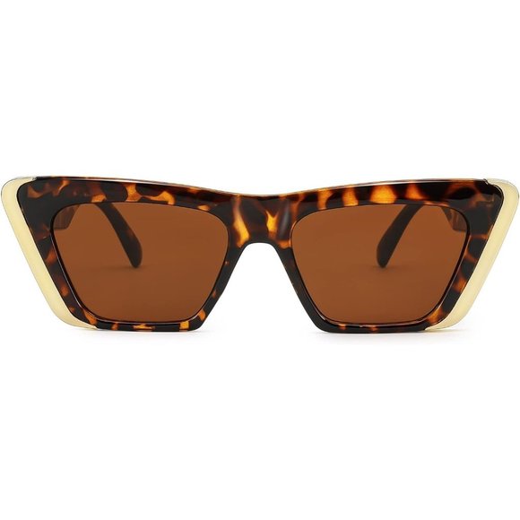 Women Brown Cat Eye Fashion Metal Square Frame Classic UV Protection Sunglasses main image 4